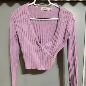 Purple Snit V neck Sweater
